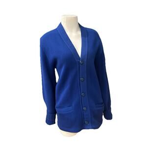 Vintage Award Sweater Cardigan Blue Bristol Products 70s 80s Preppy Small -